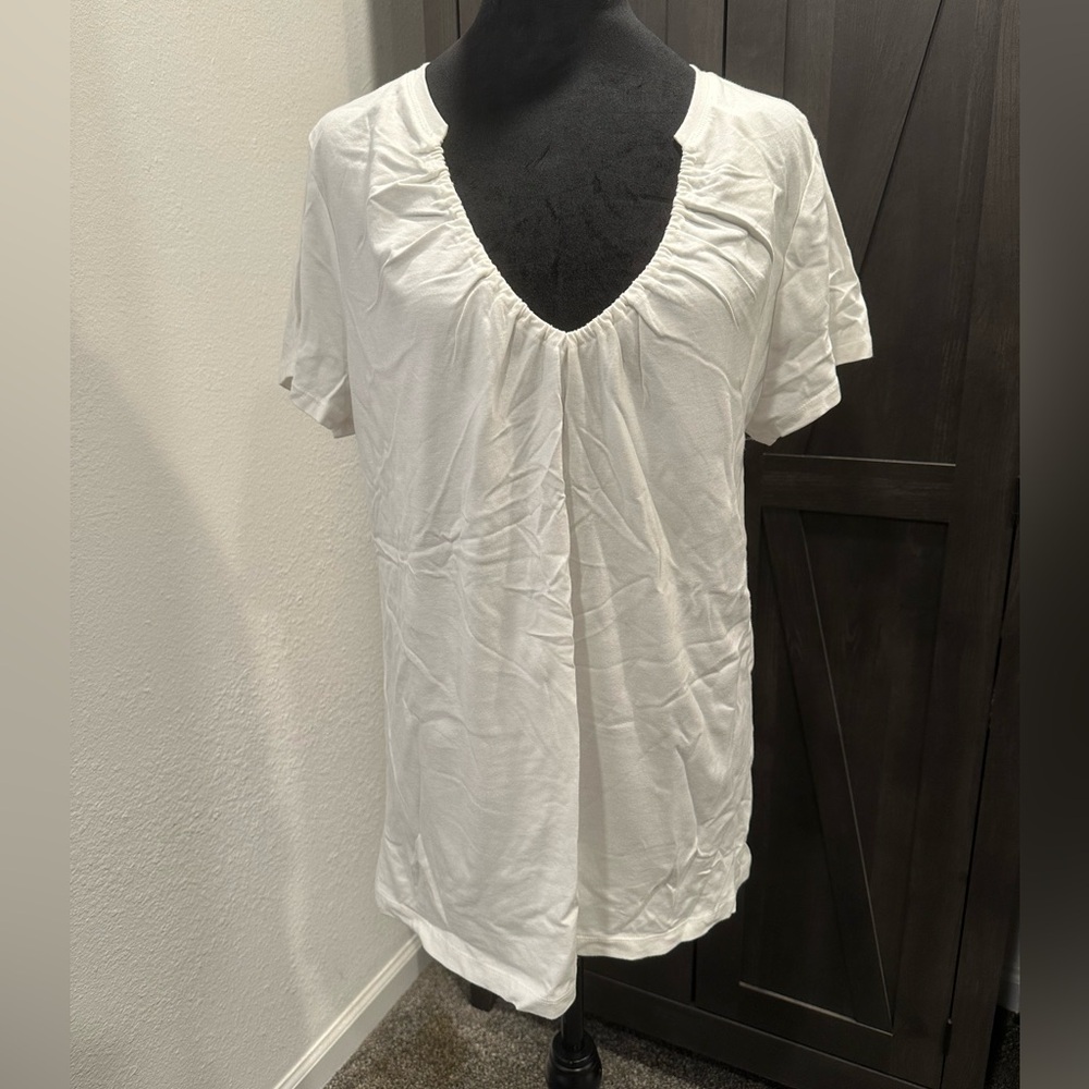 Lane Bryant White V-Neck Blouse